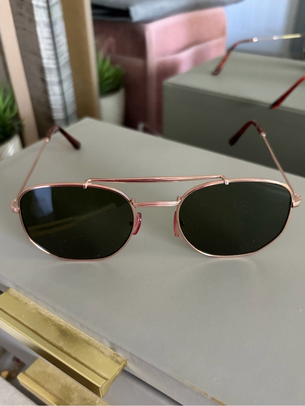 Rose Gold Metal Frame Sunglasses with Dark Lenses